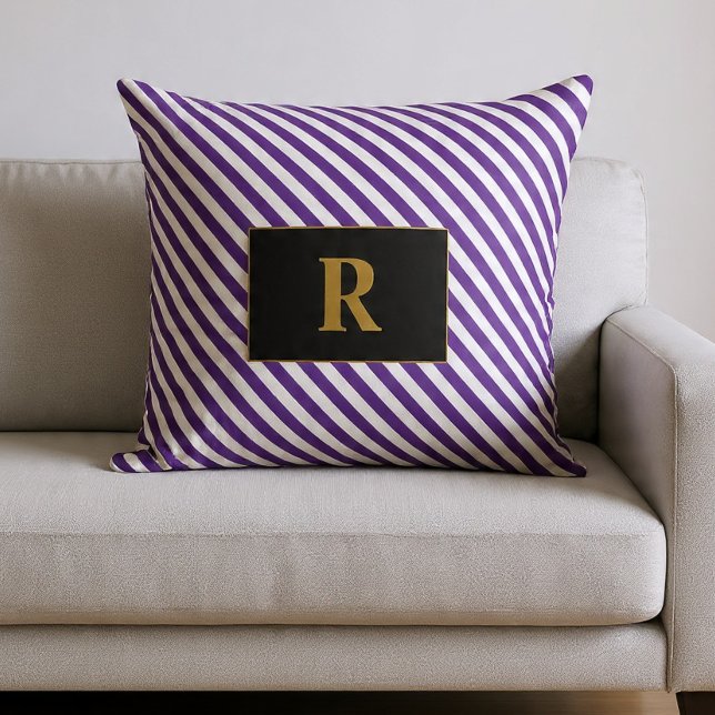 Monogrammed Purple/White Stripes Throw Pillow (Creator Uploaded)