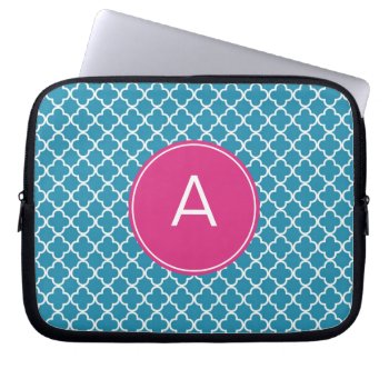 Monogrammed Quatrefoil Pattern Laptop Sleeve by heartlockedcases at Zazzle