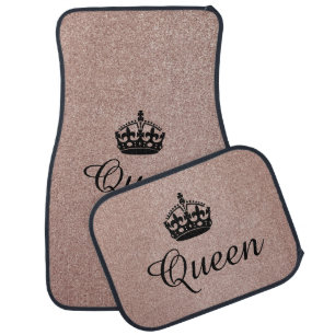 Monogrammed Queen Rose Gold Glitter Metallic Car Floor Mat