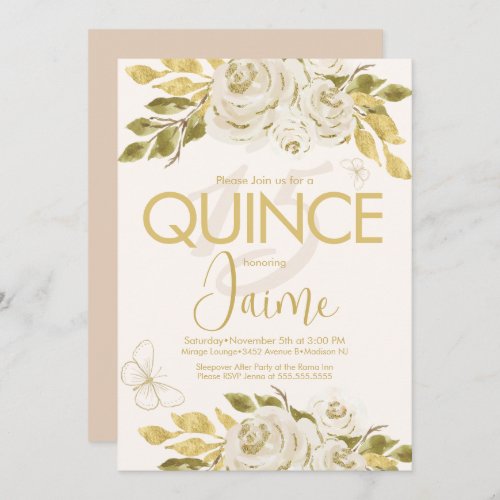 Monogrammed Quince Ivory Rose Pink Florals Invitation