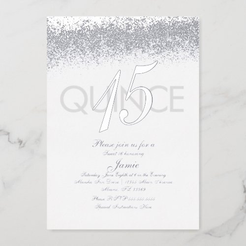 Monogrammed Quince Pressed Glitter Silver Foil Invitation