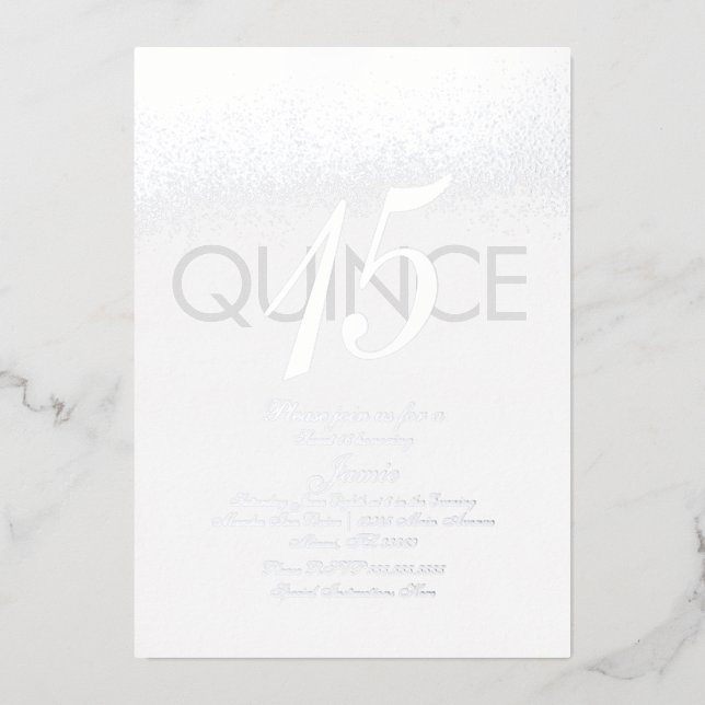Monogrammed Quince Pressed Glitter Silver Foil Invitation (Front)