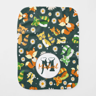 Monogrammed raccoons pattern cute navy blue boy baby burp cloth