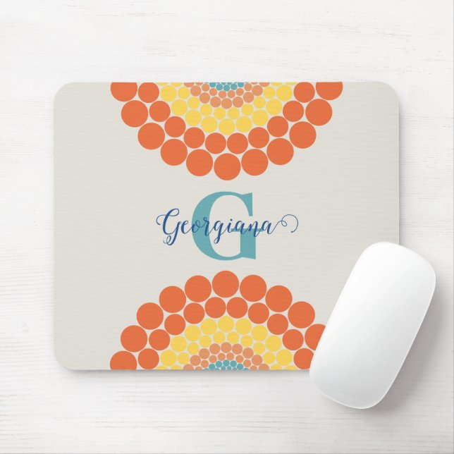 Monogrammed Radiant Aegean Summer Dot Mandala Mouse Pad (With Mouse)