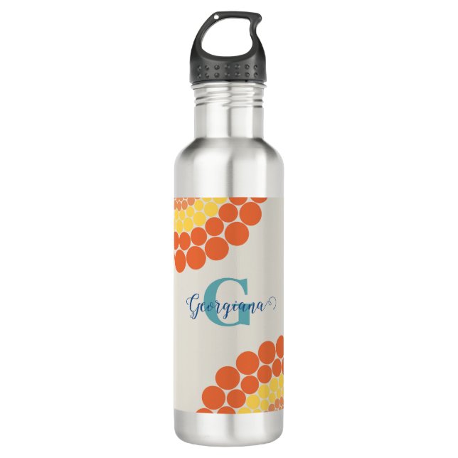 Monogrammed Radiant Aegean Summer Dot Mandala Stainless Steel Water Bottle (Front)