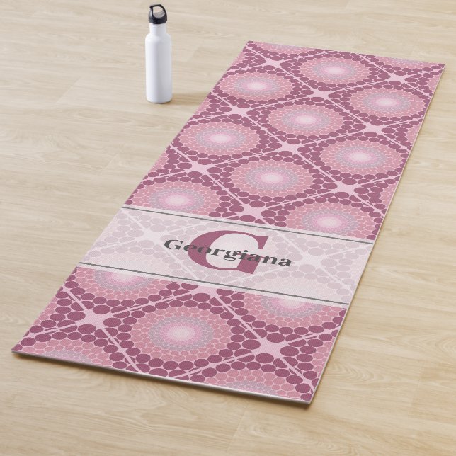 Monogrammed Radiant Dusky Rose Dot Mandala Tiled Yoga Mat (In Situ)
