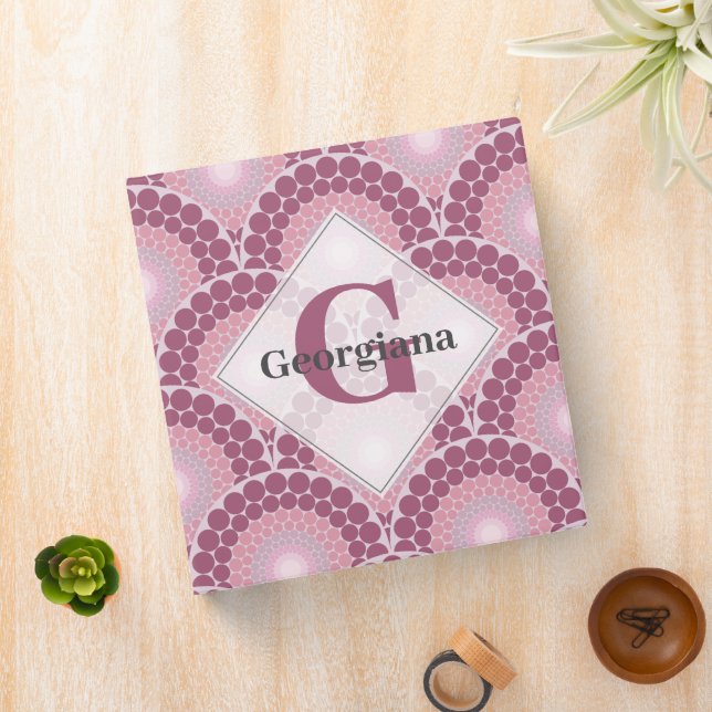 Monogrammed Radiant Pinks Dusky Rose Dot Mandala 3 Ring Binder (In Situ)