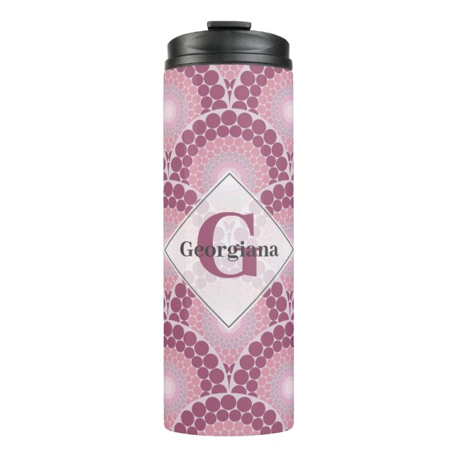 Monogrammed Radiant Pinks Dusky Rose Dot Mandala Thermal Tumbler (Front)