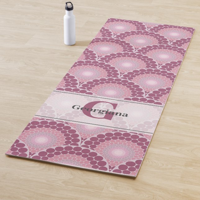 Monogrammed Radiant Pinks Dusky Rose Dot Mandala Yoga Mat (In Situ)