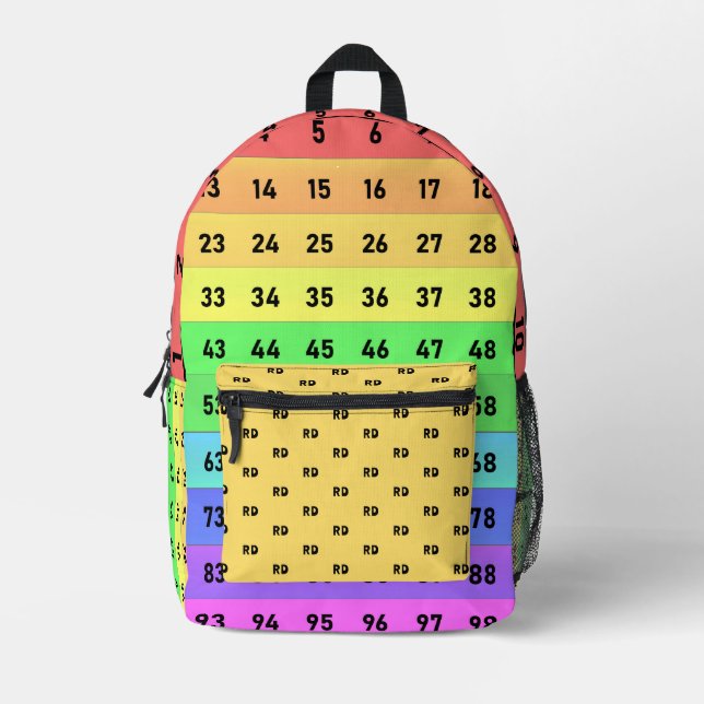 Monogrammed Rainbow 100 Numbers Chart Math Teacher Printed Backpack (Front)