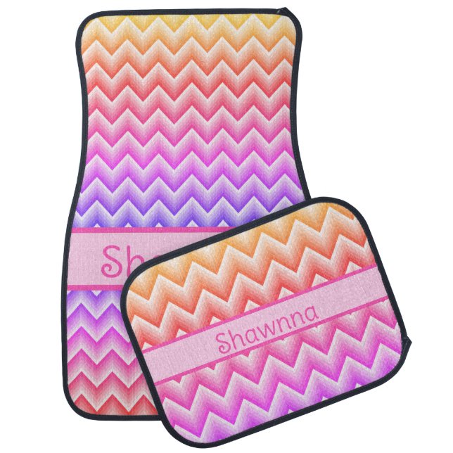 Monogrammed Rainbow Chevron Zigzag Pattern Car Floor Mat (Set)