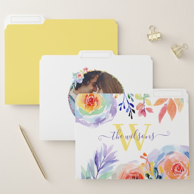 Monogrammed Rainbow Floral File Folders (Set)