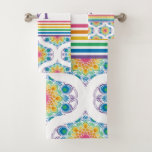 Monogrammed Rainbow Floral Fountain Mid Mod Ogee Bath Towel Set