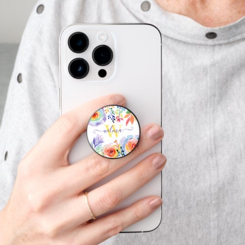 Monogrammed Rainbow Floral Popsocket