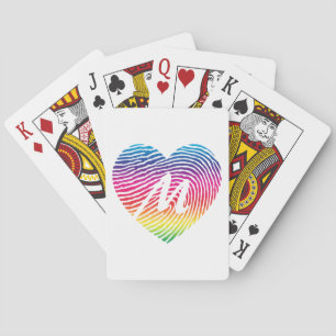 Monogrammed Rainbow Heart Fingerprint Poker Cards