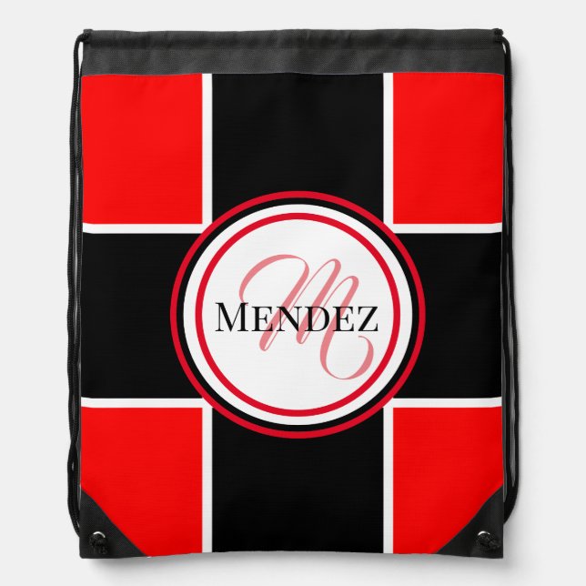 Monogrammed Red And Black Backpack (Front)