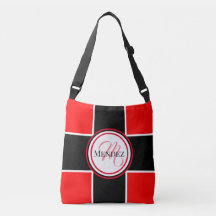 Monogrammed Red And Black Checker Board Tote Bag