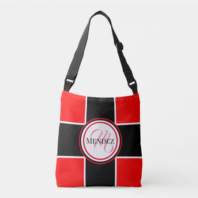 Monogrammed Red And Black Checker Board Tote Bag (Front)