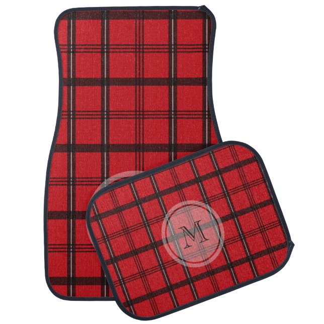 Monogrammed Red and Black Tartan Plaid Car Floor Mat (Set)