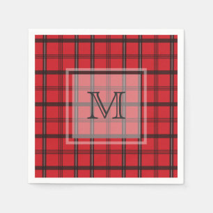 Monogrammed Red and Black Tartan Plaid Paper Napkins