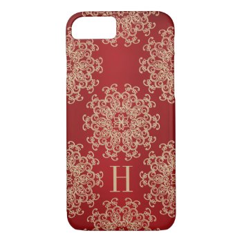 Monogrammed Red And Gold Exotic Medallion Iphone 8/7 Case by cutecases at Zazzle