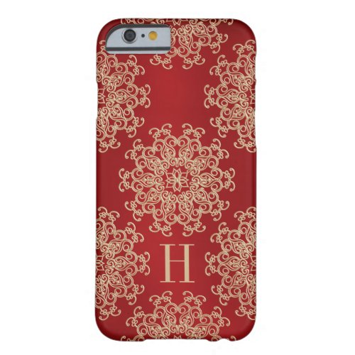 Monogrammed Red and Gold Exotic Medallion Barely There iPhone 6 Case