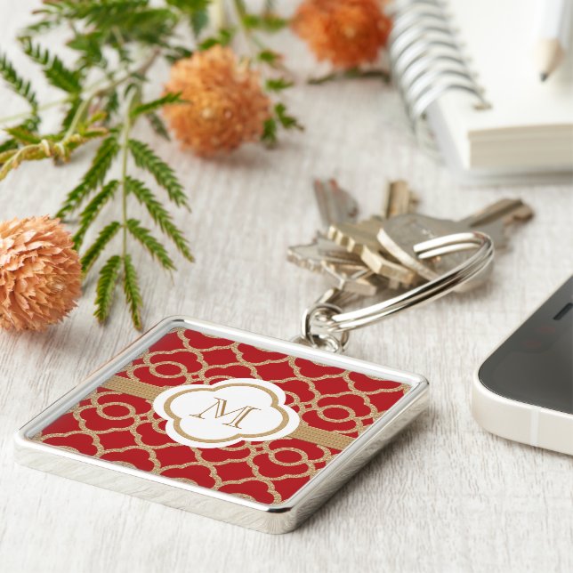 Monogrammed Red and Gold Moroccan Keychain (Side)