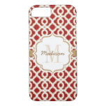 Monogrammed Red And Gold Quatrefoil Iphone 8/7 Case at Zazzle