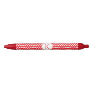 Monogrammed Red and White Chevron Pattern Pen
