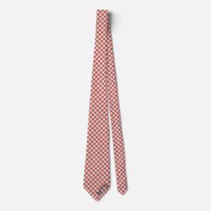 Monogrammed Red and White Gingham Checked Casual Neck Tie