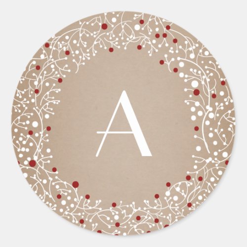 Monogrammed Red Berries Wreath Christmas Holiday Classic Round Sticker
