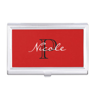 Monogrammed ~ Red Black and White Case For Business Cards
