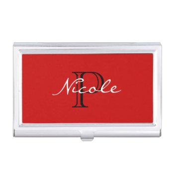 Monogrammed ~ Red Black And White Case For Business Cards by Ladiebug at Zazzle