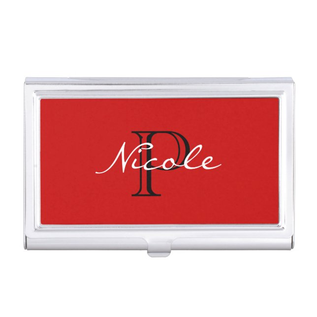 Monogrammed ~ Red Black and White Case For Business Cards (Front)