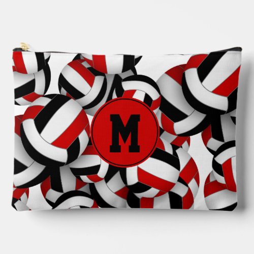 Monogrammed red black volleyballs pattern  accessory pouch