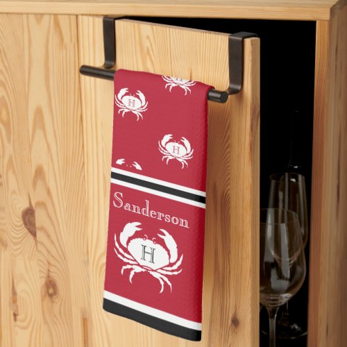Monogrammed Red Black White Crab Nautical Apron Ki Kitchen Towel
