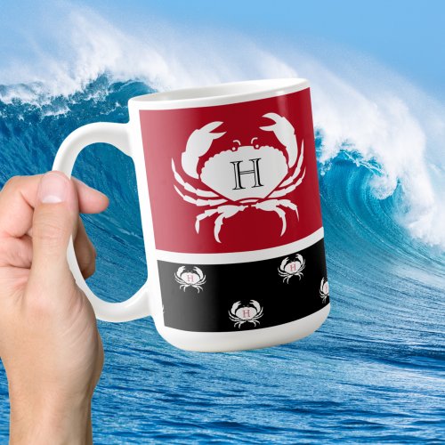 Monogrammed Red Black White Crab Nautical Coffee M Coffee Mug