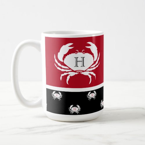 Monogrammed Red Black White Crab Nautical Coffee Mug