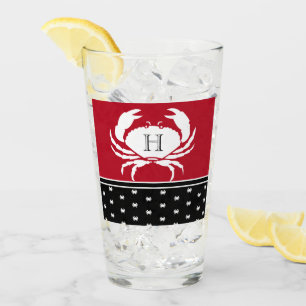 Monogrammed Red Black White Crab Nautical Glass