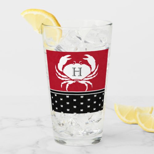 Monogrammed Red Black White Crab Nautical  Glass