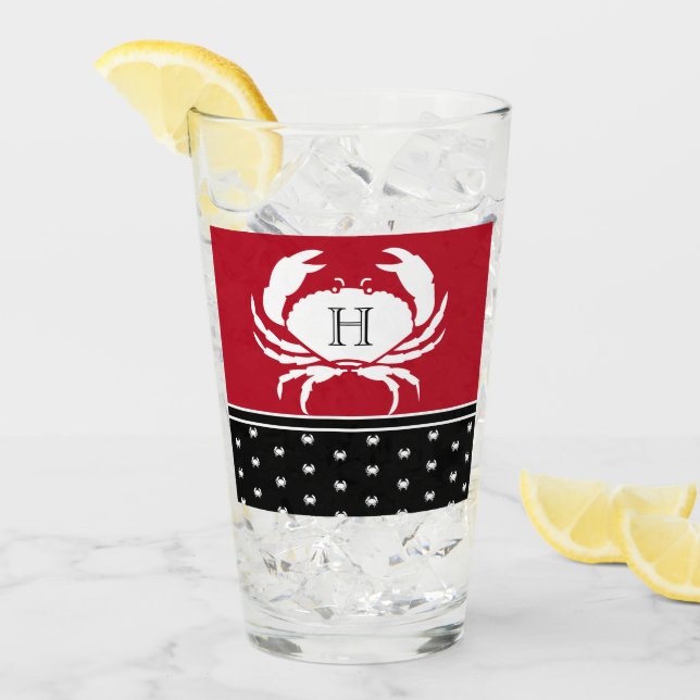 Monogrammed Red Black White Crab Nautical  Glass (Front Ice)