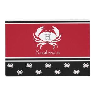 Monogrammed Red Black White Crab Nautical Placemat