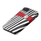 Monogrammed Red, Black, White Zebra Striped Case-Mate iPhone Case (Bottom)