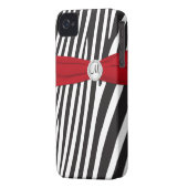 Monogrammed Red, Black, White Zebra Striped Case-Mate iPhone Case (Back Left)