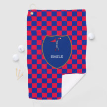 Monogrammed Red Blue Checks & golf club & flag Gol