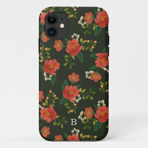 Monogrammed  Red Bouquet iPhone 11 Case