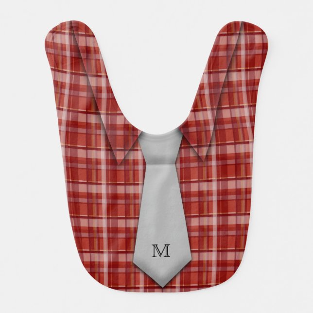 Monogrammed Red Boy's Shirt Tie Funny Cute Baby Bib (Front)
