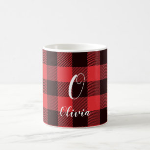 Monogrammed Red Buffalo Plaid Christmas Coffee Mug