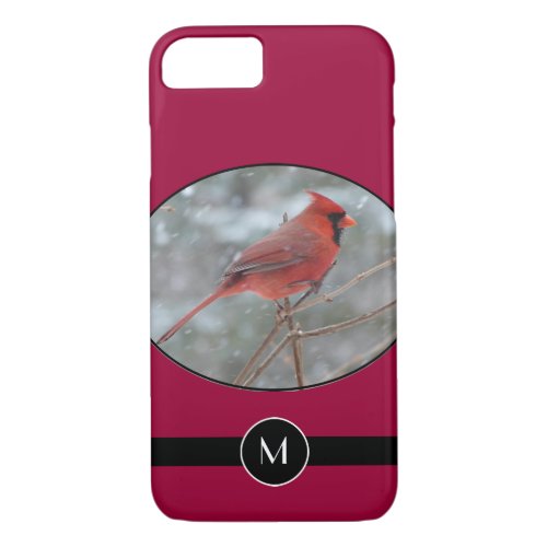 Monogrammed Red cardinal in Winter iPhone 87 Case