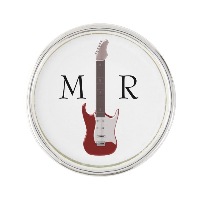Monogrammed Red Electric Guitar Lapel Pin (Front)